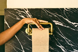 BAMBUM bamboo paper on gold holder, dark marble bathroom